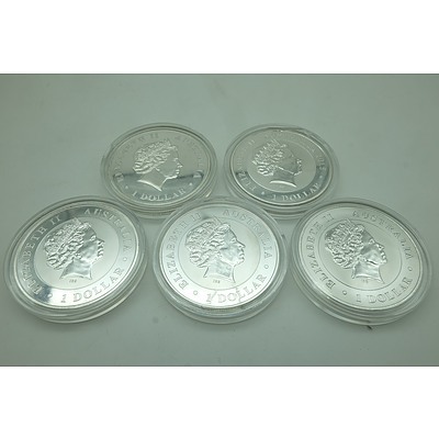 2015 Set of Five Australia One Dollar Silver Plate Native Animal Medallions