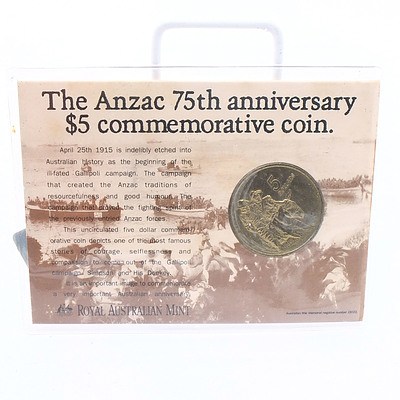 1990 ANZAC 75th Anniversary Five Dollar Commemorative Coin