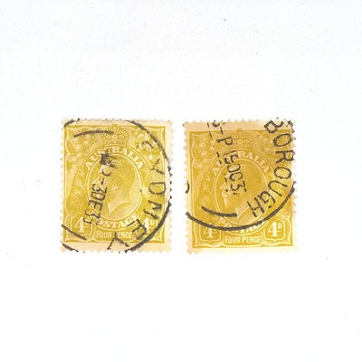 Two 1930's Australia KGV Four Pence Stamps