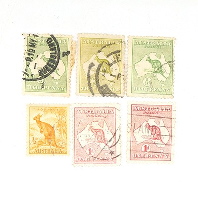 George V Kangaroo Stamps - One Half Pence, Two One Pence and One Three Pence