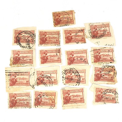 Seventeen 1927 Canberra Three Half Pence Stamps