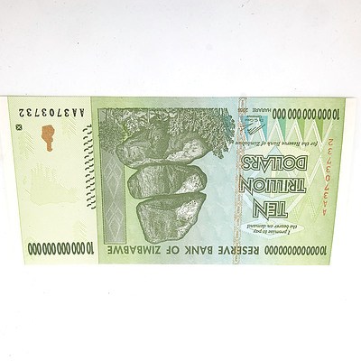 2008 Reserve Bank of Zimbabwe Ten Trillion Dollar Banknote - Uncirculated