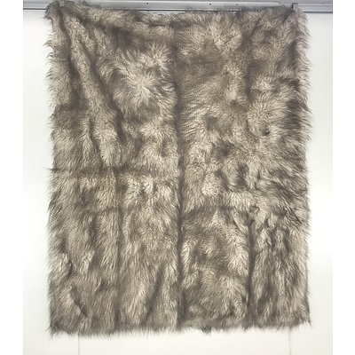 Faux Fur White and Brown Ticking Lined Blanket/Throw Rug