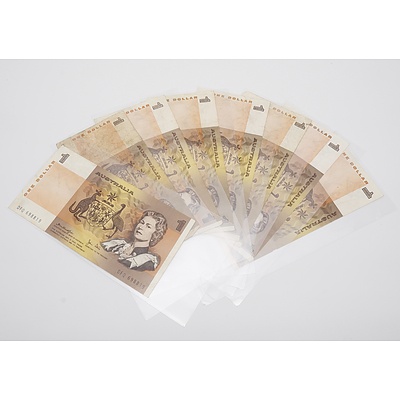 Eight Australian One Dollar Banknotes, Knight/Stone and Johnston/Stone