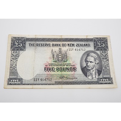 1956 New Zealand Five Pound Banknote