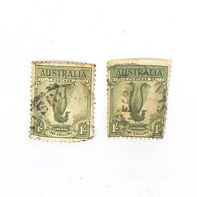 Two 1932 Australia Lyrebird One Shilling Stamp