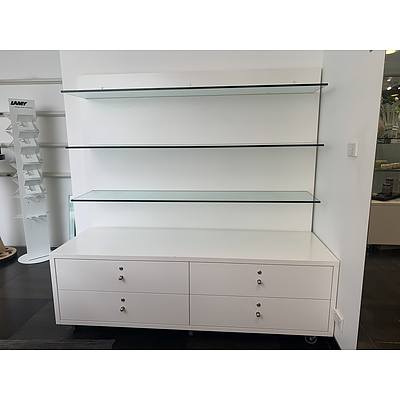 Mobile Four Drawer Three Glass Shelves Unit
