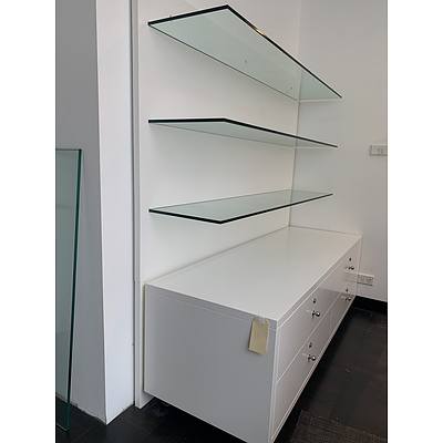 Mobile Four Drawer Three Glass Shelves Unit