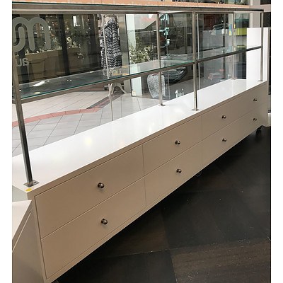 Mobile Eight Drawer Shop Display Unit with 2 Glass Shelves