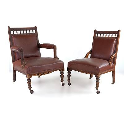 Two Edwardian Tan Leather Upholstered Chairs