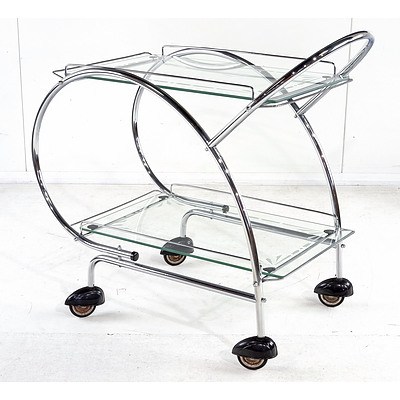 Art Deco Style Mid Century Chrome and Glass Traymobile