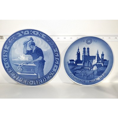1819-1919 Royal Copenhagen Memorial Odd Fellow Plate and Copenhagen 1972 Munich Olympics Plate