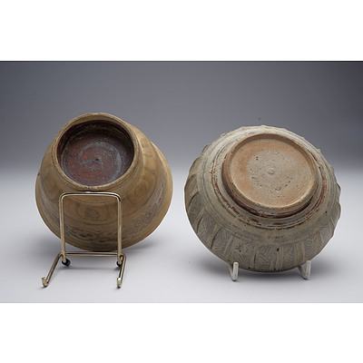 Annamese High Foot Tea Bowl 16th Century, and Two Thai Sawankhalok Pottery Vessels 14th-16th Century