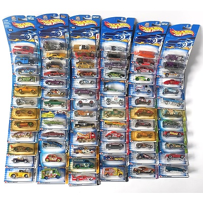 Seventy Three Hot Wheels Model Cars Sealed in Packets from the 2003 Anniversary Series