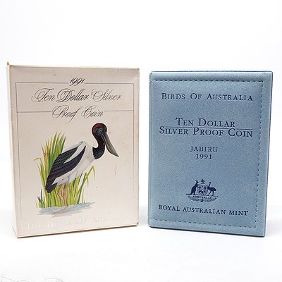 1991 Bird of Australia, Jabiru $10 Silver Proof Coin