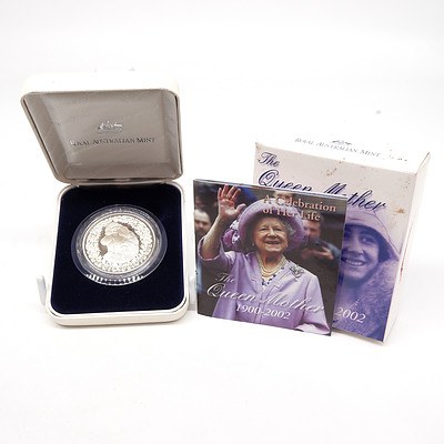 1900-2002 The Queen Mother: A Celebration of Her Life $5 Fine Silver Proof Coin