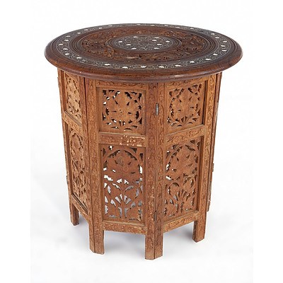 Indo Persian Inlaid Teak Folding Small 'Caravan' Table