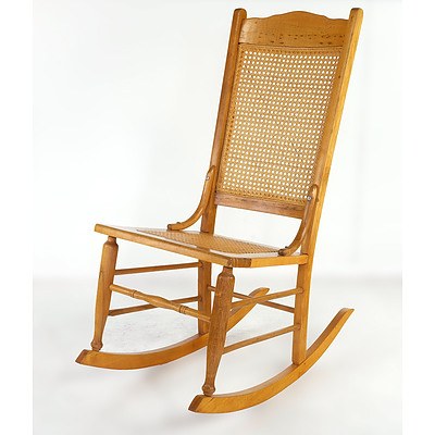 Antique Rocking Chair with Rattan Seat and Back Circa 1900