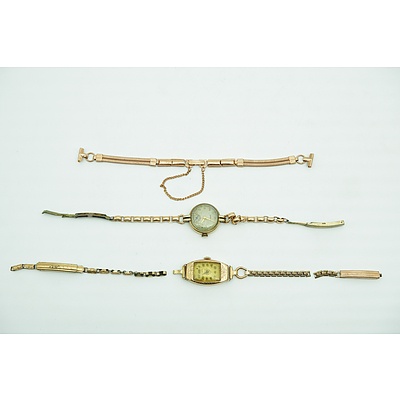 Two 9ct Rose Gold Watch Cases and Various Rolled Gold Bands