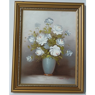 Robert Cox (1934-2001) Flower Vase Floral Still Life Oil On Board