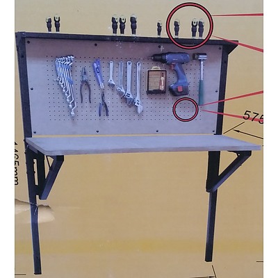 Romak Fold Down Work Bench With Pegboard - New