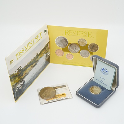 RAM $1 Proof Coin First Year of Issue, 1988 Bronze $5 Coin and 1988 Eight Coin Mint Set
