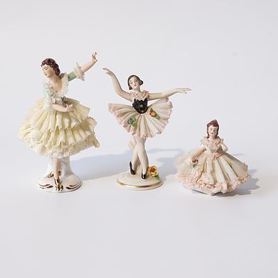 Three Crinoline Ballerinas Including Meissen and Dresden