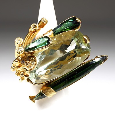Fantastic 18ct Yellow Gold Tourmaline and Diamond Ring, 28.5g