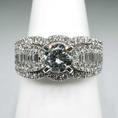 14ct White Gold Diamond Ring, with at Centre Modern Brilliant Cut Diamond 0.75ct (G/H VS2), 6.9g