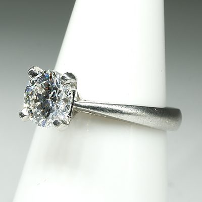 Platinum Ring with Round Modern Cut Diamond 1.02ct (F/G VS2), 5.5g