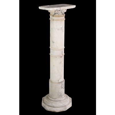 Very Large Italian Alabaster Electric Lamp Carved as a Classical Maiden, Early 20th Century, Plus Associated Pedestal