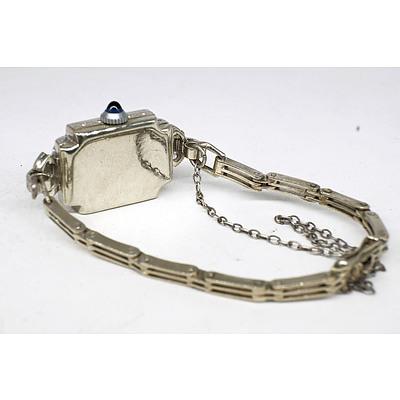 Ladies Art Deco 9ct White Gold, Diamond and Sapphire Lunesa Wristwatch