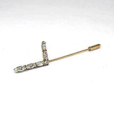 9ct Yellow Gold Lapel Pin with Five Marquise Cut Diamonds and One Round Brilliant Cut Diamond