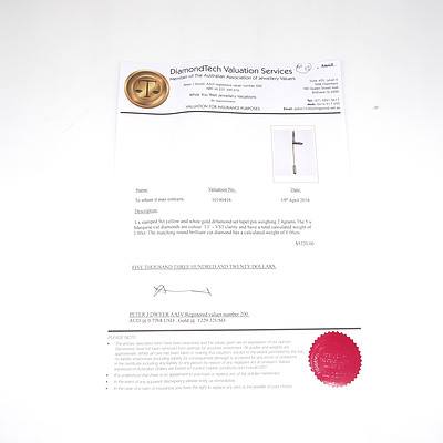 9ct Yellow Gold Lapel Pin with Five Marquise Cut Diamonds and One Round Brilliant Cut Diamond