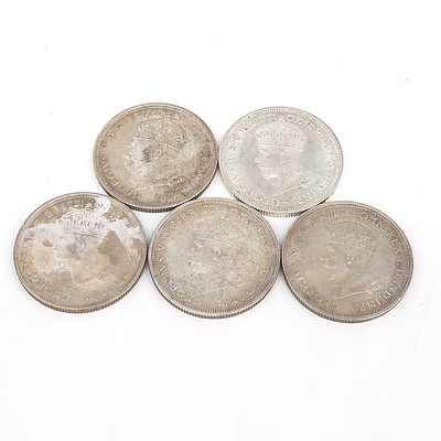 Five Australian 1927 Silver Parliament House Florins