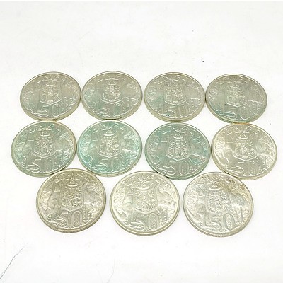 Eleven Australian 1966 Silver 50 Cent Coins