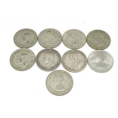 Nine Australian Florins, Including a 1927 Parliament House Florin