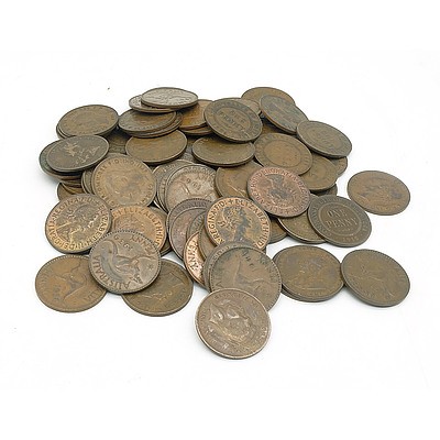 Seventy Nine Australian Pennies, Various Dates from 1911- 1964