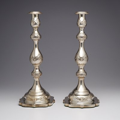 Pair of Hand Made Antique Art Nouveau Sterling Silver Candlesticks