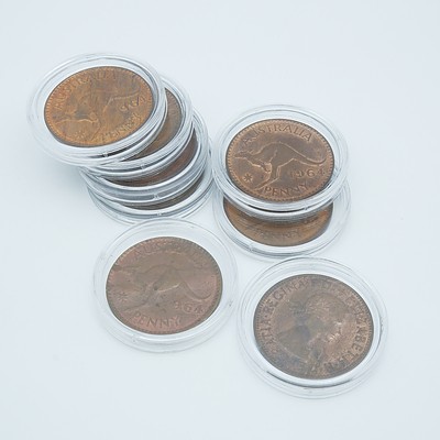 Group of Eight Cased Australian Pennies