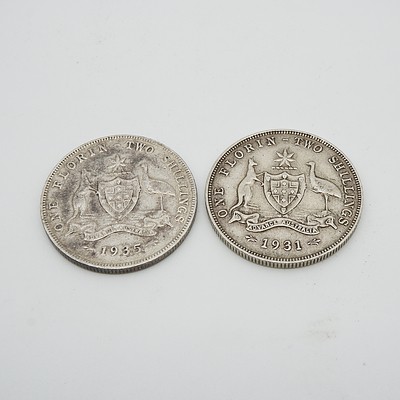 1935 and 1931 Australian One Florin Two Shillings Coins