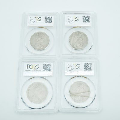 Four 1970 Fifty Cent Pieces Captain Cook Edition PCGS Cased