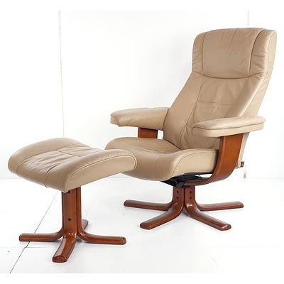 IMG Norway Beige Leather Upholstered Armchair and Footstool