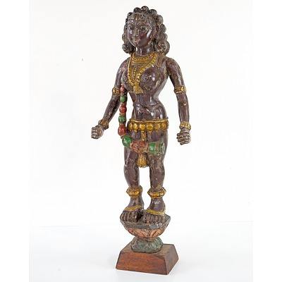 Antique Indian Carved and Polychromed Wood Figure of the Ogress Putana
