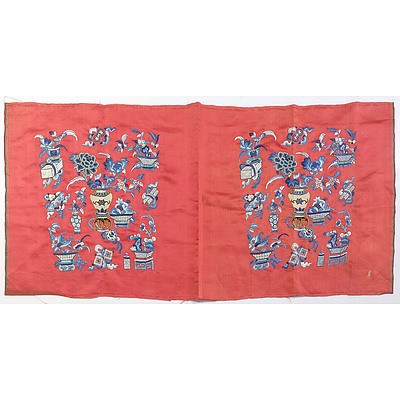 Chinese Embroidered Silk Uncut Double Panel, Late 19th/Early 20th Century