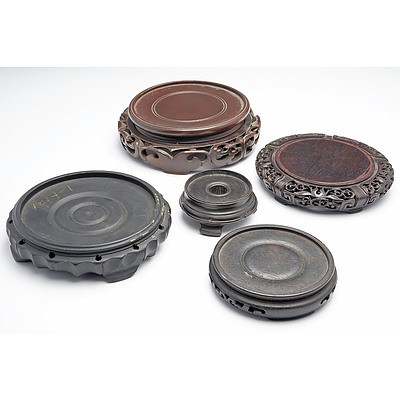 Five Chinese Carved Hardwood Vase Stands