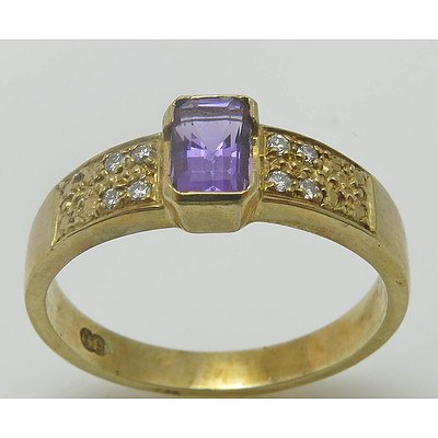 9Ct Gold Amethyst & Diamond Ring