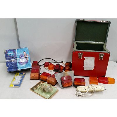 Foam Lined Box, Assorted Tail Lamps, Two Floating Coolers with Lids