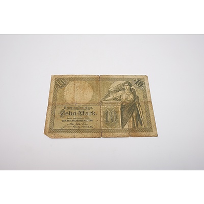 1906 German 10 Zehn Mark Banknote