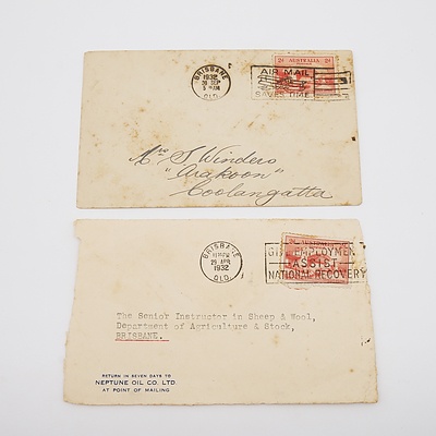 2 x 1932 Postal Covers with 2d Sydney Harbour Bridge Stamps